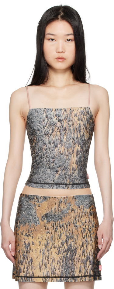 Krop-top Diesel Printed Rhinestone Tank Top Rjava | A14459 0KMAQ, 0