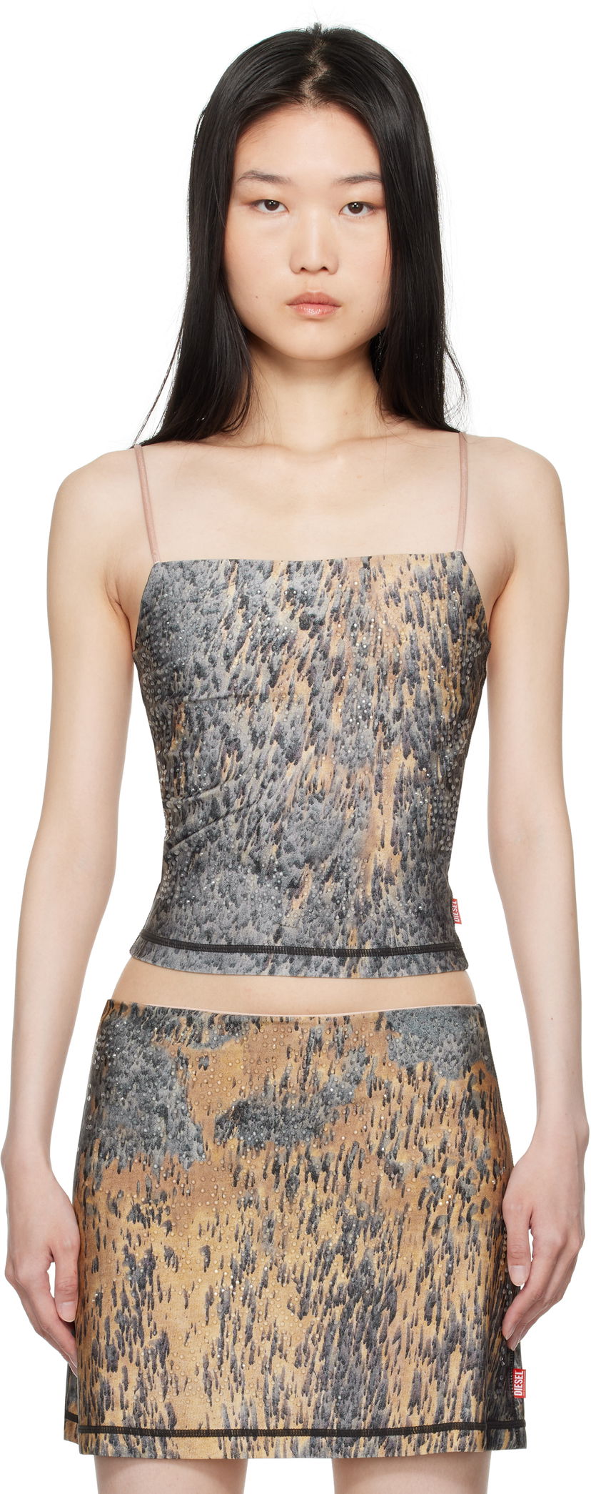 Krop-top Diesel Printed Rhinestone Tank Top Rjava | A14459 0KMAQ