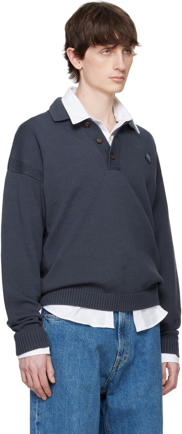 Pleteni pulover MAISON KITSUNÉ Maison Kitsuné Fox Head Patch Comfort Polo Siva | OM00202KT1099, 1