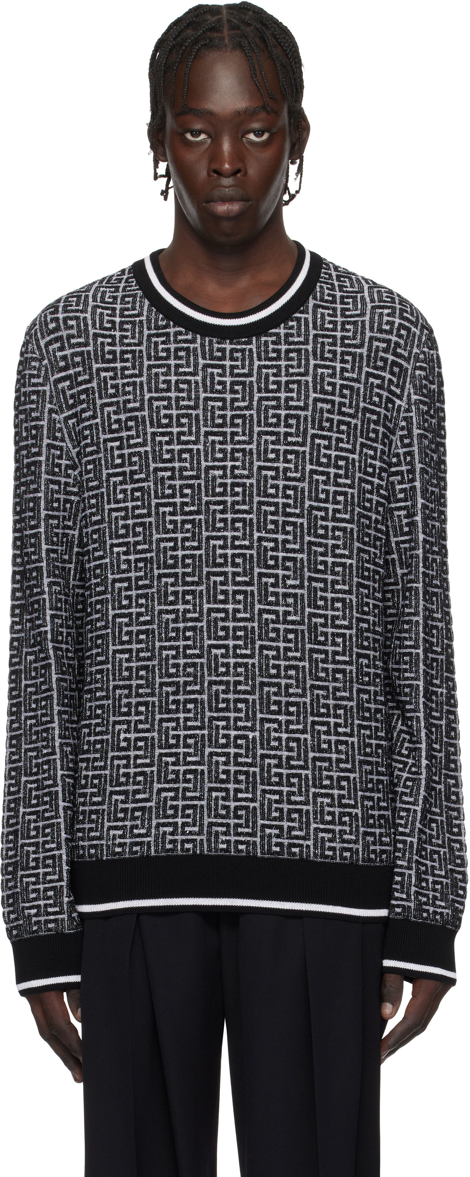 Pleteni pulover Balmain Geometric Knit Sweater Črna | EH1KD000KI03, 0