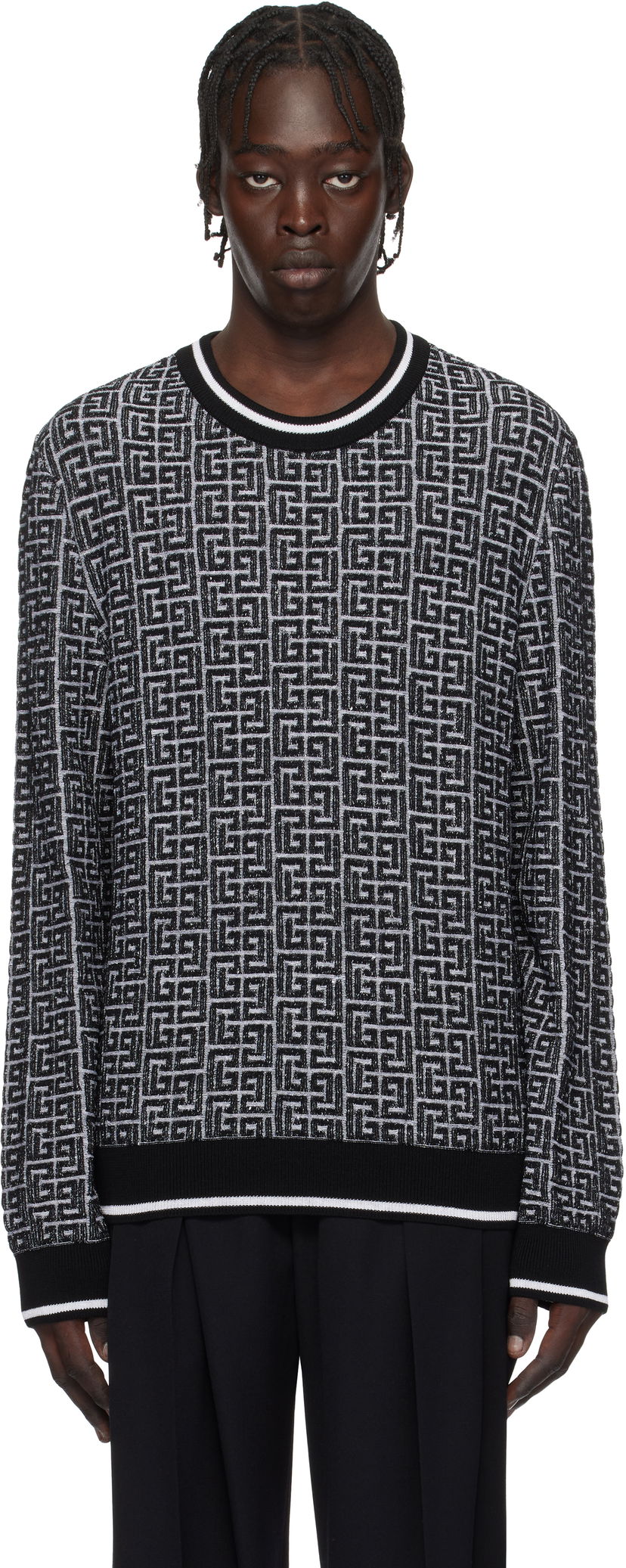 Pleteni pulover Balmain Geometric Knit Sweater Črna | EH1KD000KI03