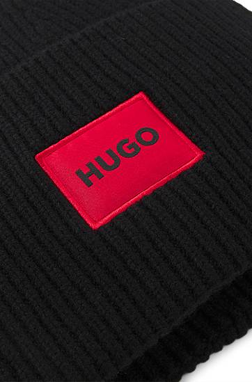 Beanie BOSS HUGO Wool-Blend Beanie with Logo Patch Črna | 50502579, 1