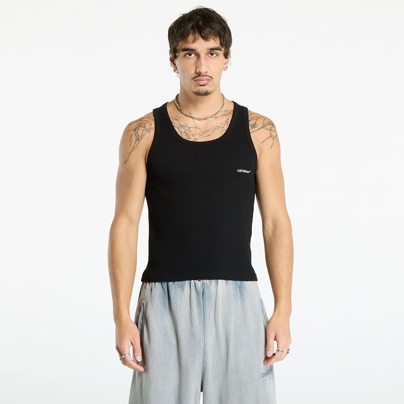 Majica brez rokavov Off-White Off-White Bookish Rib Tank Top Črna | OMUY006C99JER0021001