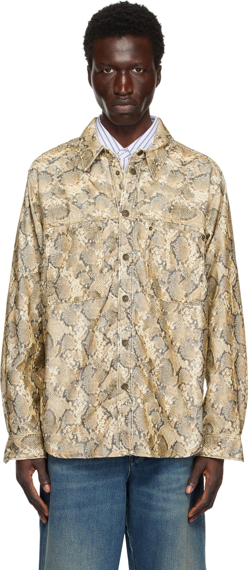 Srajce ISABEL MARANT Isabel Marant Victor Snakeskin Print Shirt Bež | CH0196HA-B4G02H