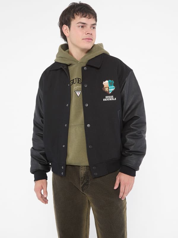 Bomber jakna GUESS Melton Letterman Jacket Črna | M4BL50WEI00