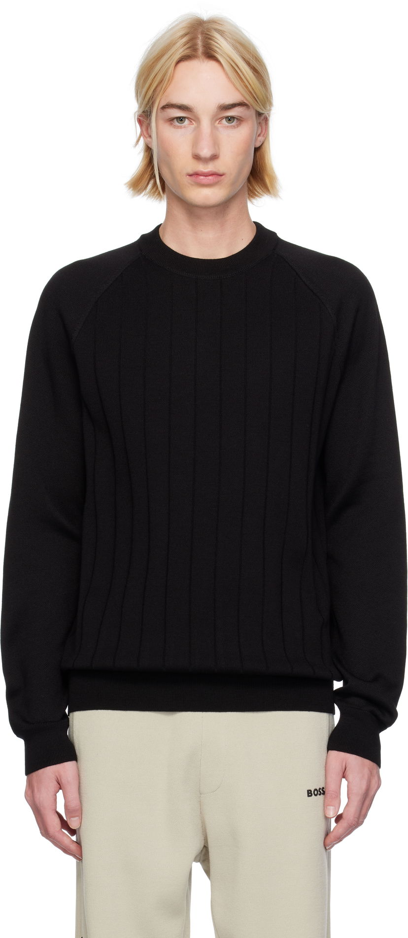 Pleteni pulover BOSS Stripe Knit Sweater Črna | 50531162