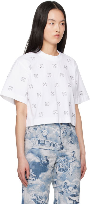 Krop-top Off-White Off-White Little Arrows Lurex Crop T-Shirt Bela | OWAA090S25JER0040172, 1