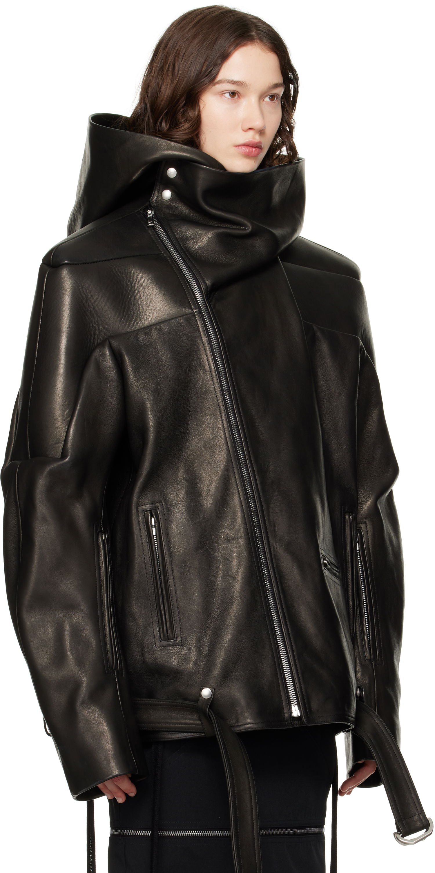 Jakna Rick Owens Rick Owens Hollywood Jumbo Stooges Cropped Leather Jacket Črna | RO01E7782 LNV, 1