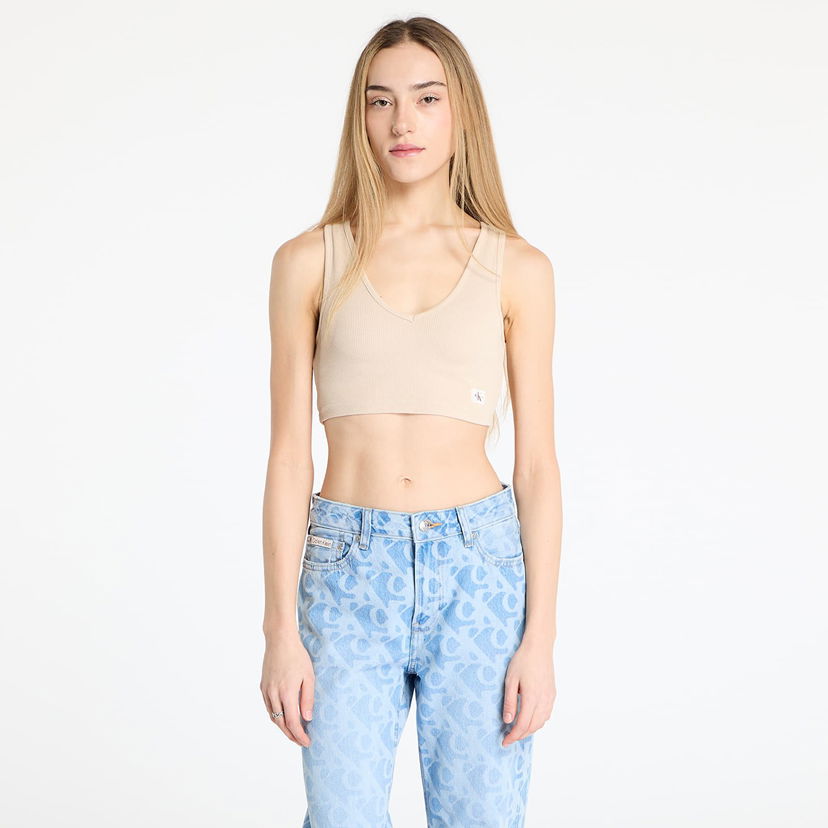 Majica brez rokavov CALVIN KLEIN Calvin Klein Jeans Women's Beige Cropped Ribbed Tank Top Bež | J20J225246 AEA