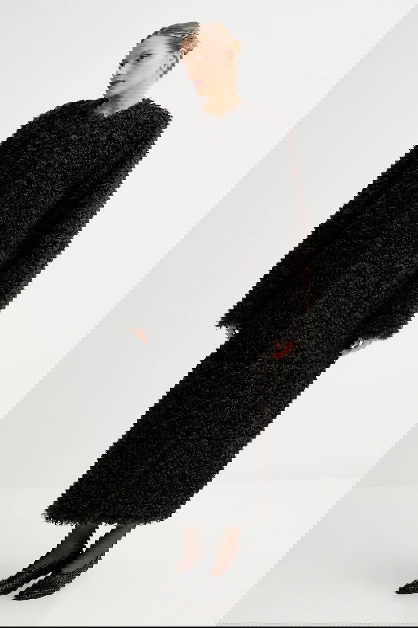 Plašči STAND STUDIO Stand Studio Renata Long Curly Coat Črna | 66551.9396, 1