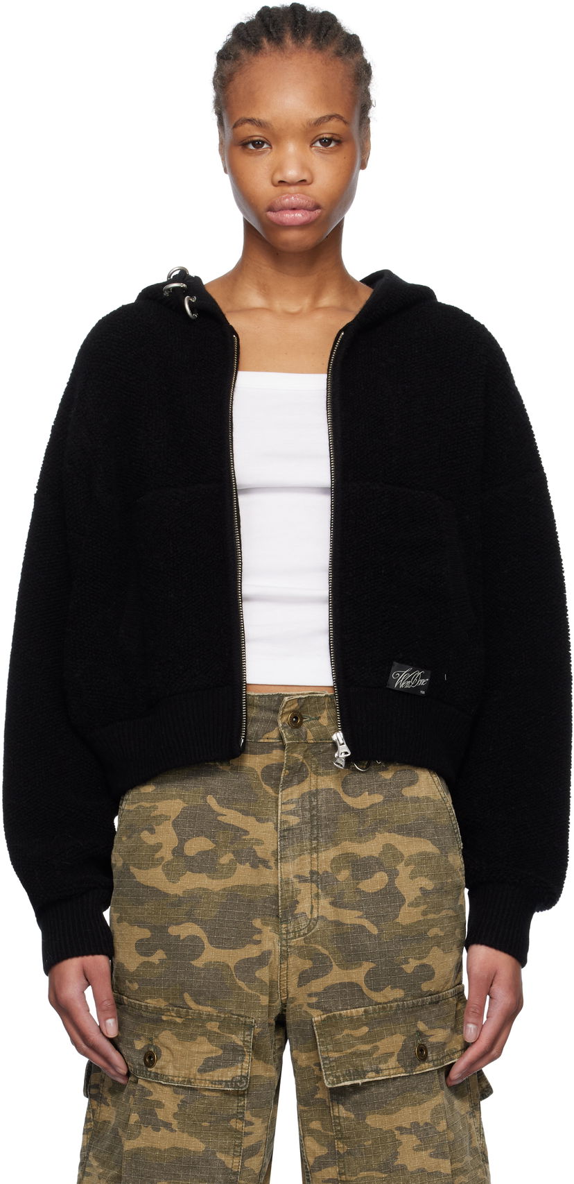 Pulover We11done We11done Cashmere Knit Zip-Up Hoodie Črna | WD-KJ0-25-675-W-BK