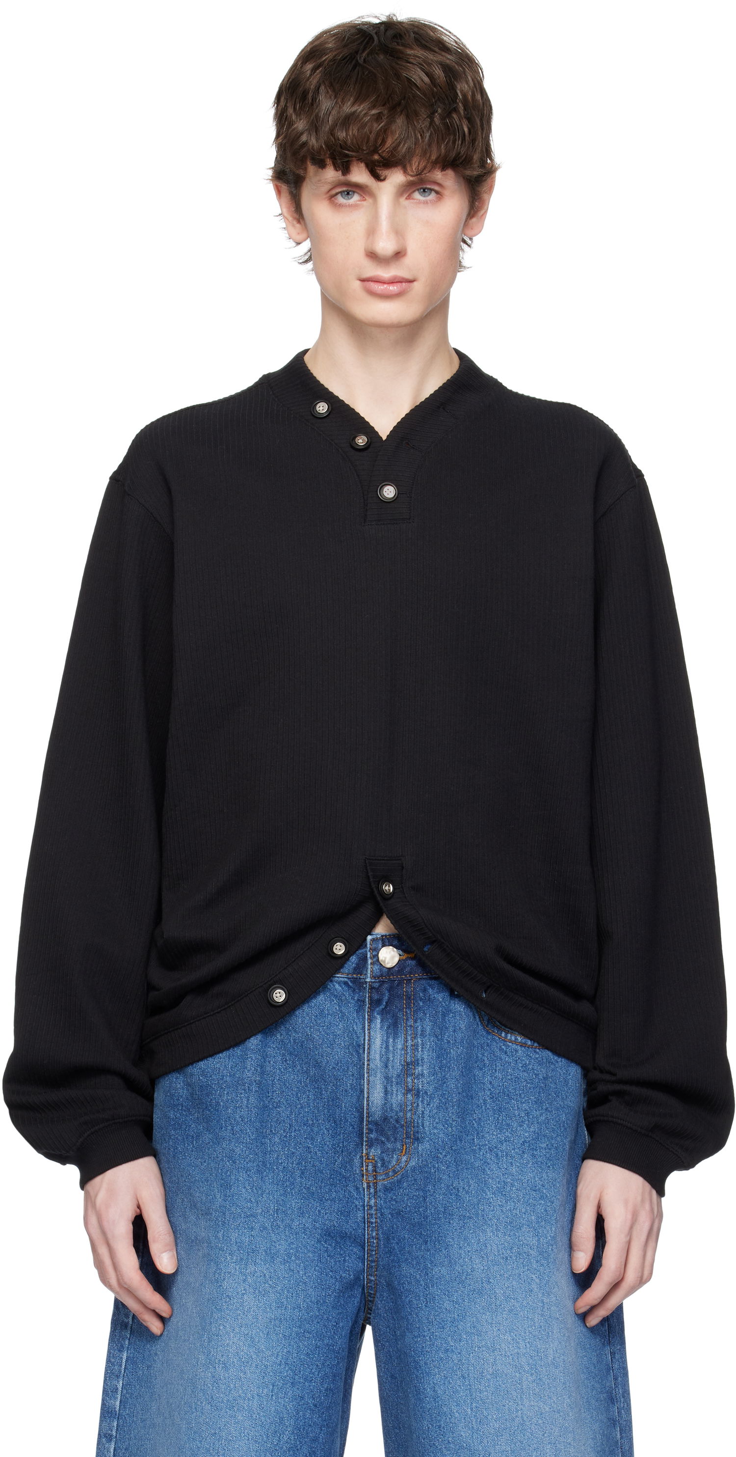 Pleteni pulover ADER ERROR ADER error Henley Neck Sweatshirt Črna | BO01SSSW0101BK, 0