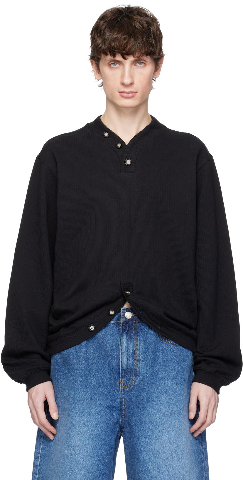 Pleteni pulover ADER ERROR ADER error Henley Neck Sweatshirt Črna | BO01SSSW0101BK