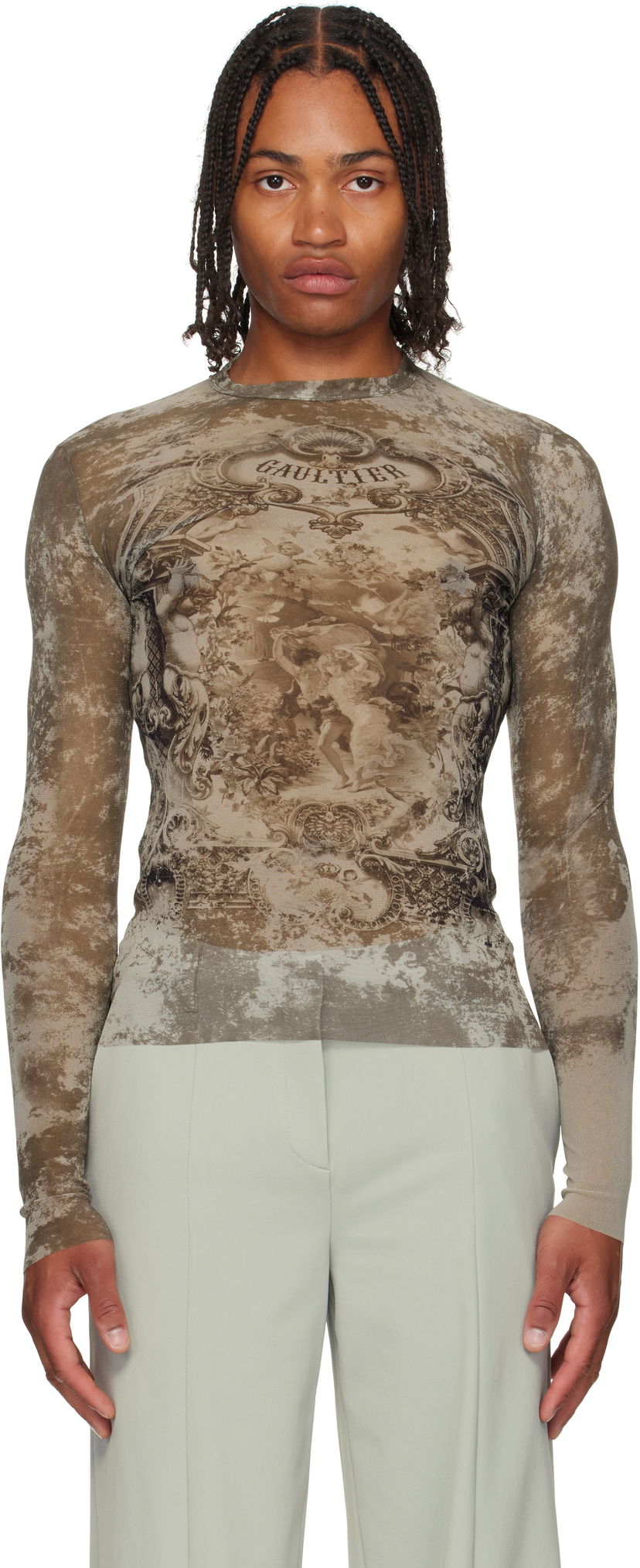 Majica Jean Paul Gaultier Jean Paul Gaultier 'The Médaillon' Mesh Long Sleeve Top Rjava | 25/03-W-TO305-M006P-6965