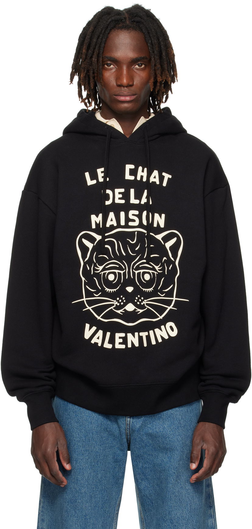 Pulover Valentino Valentino 'Le Chat De La Maison' Print Hoodie Črna | 7V3MF28NB33