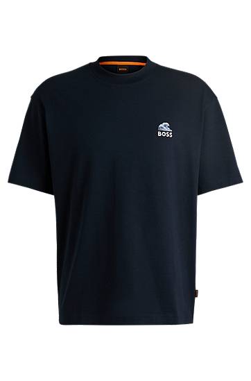 Majica BOSS BOSS Slub-Cotton T-Shirt with Wave Graphic Mornarica | 50540520