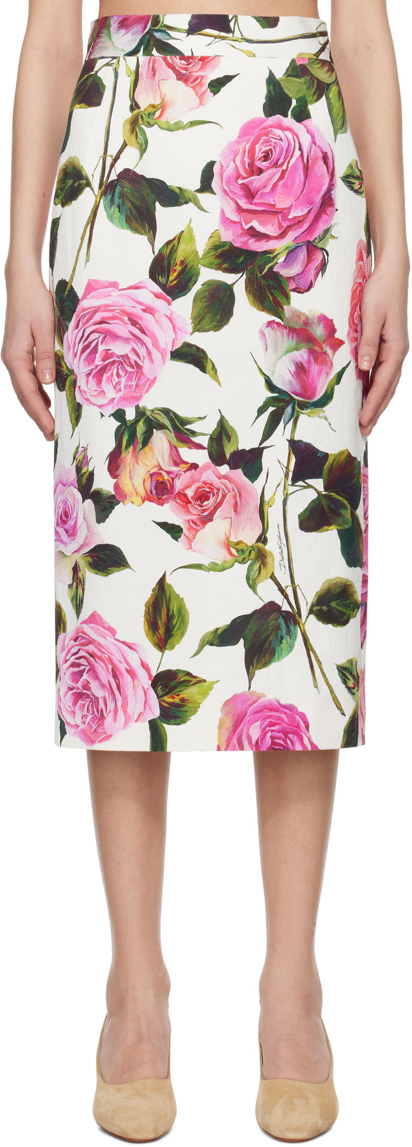 Krila Dolce & Gabbana Dolce&Gabbana Rose Printed Pencil Midi Skirt Večbarvna | F4CVPT FSRQJ