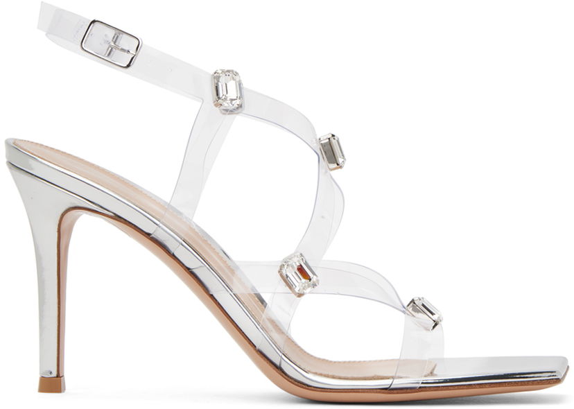 Superge in čevlji Gianvito Rossi Crystal Fever Transparent Heeled Sandals Kovinski | G32316.85RIC.GME