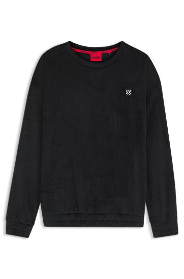 Pulover BOSS Ribbed-velvet sweatshirt with stacked logo Črna | 50549837