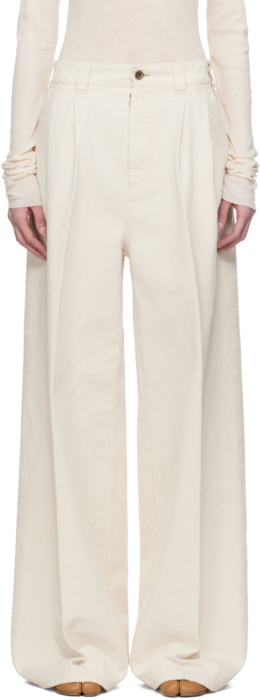 Hlače Maison Margiela Maison Margiela Pleated Wide-Leg Jeans Bela | S51KA0605 M35261