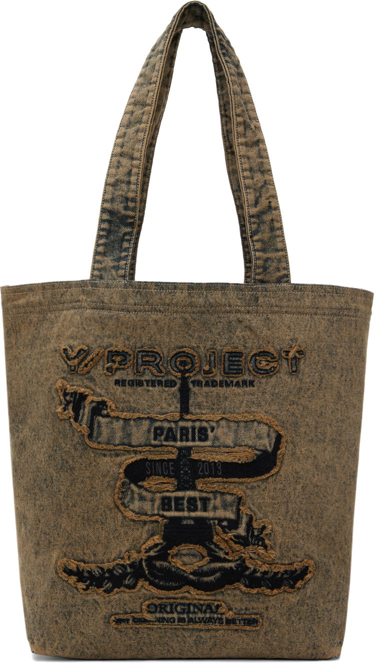 Tote bag Y/PROJECT Beige 'Paris' Best' Denim Tote Rjava | 620BA004