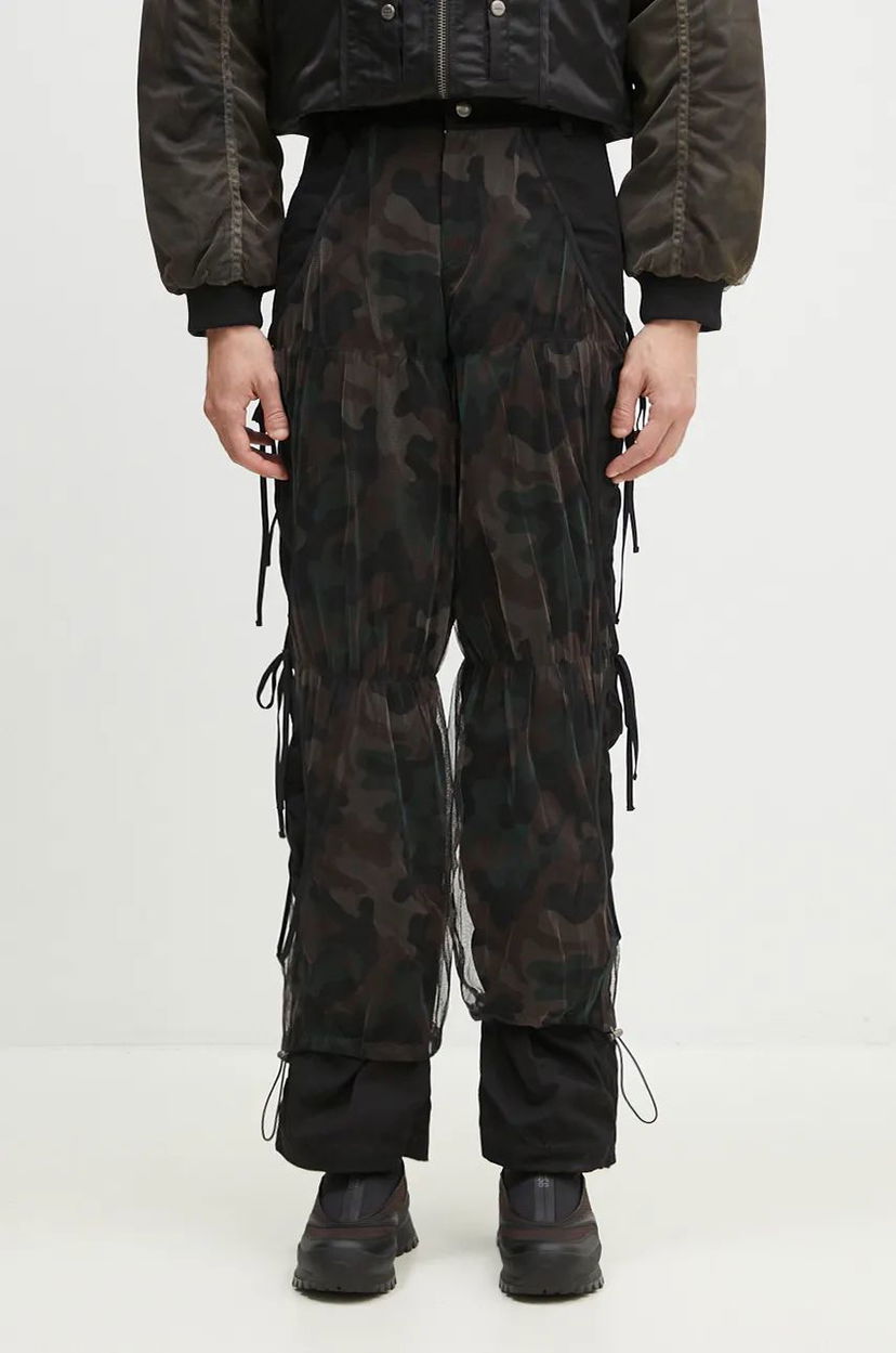 Hlače Andersson Bell Camouflage Mesh Layered Tying Pants Črna | apa767w