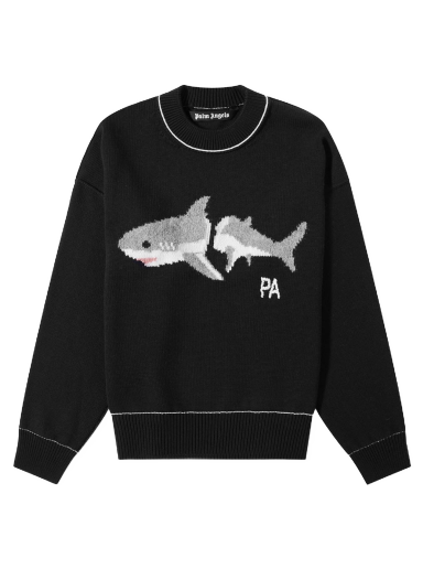 Pleteni pulover Palm Angels Shark Crew Knit Črna | PMHE007S23KNI0061005