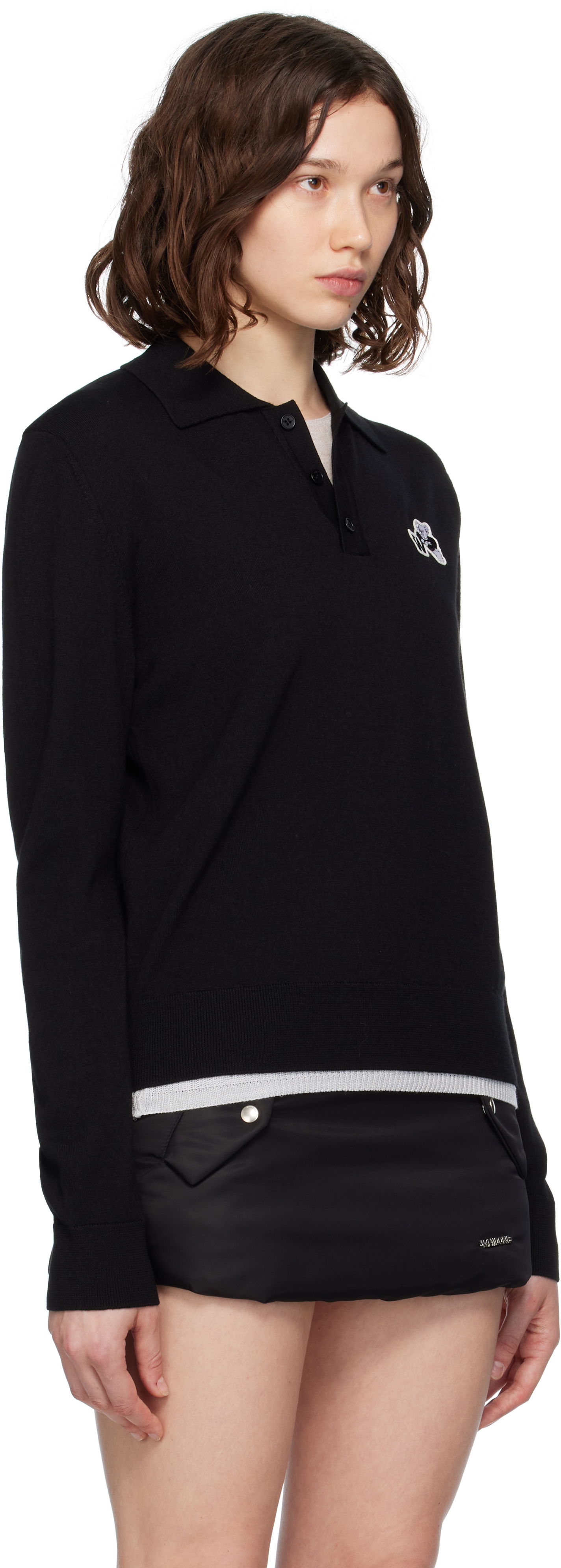 Polo majica We11done We11done Wool Polo with Logo Patch Črna | WD-KT2-25-680-W-BK, 1