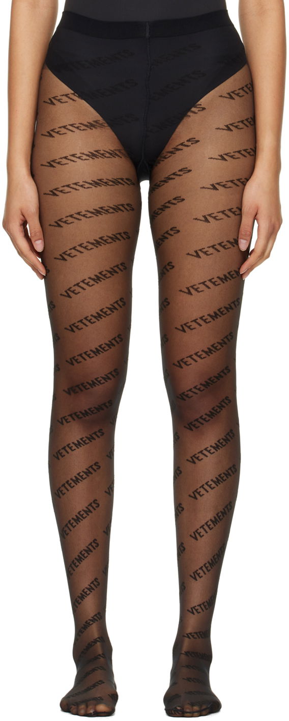 Nogavice VETEMENTS Monogram Logo Tights Črna | WA53TI100B