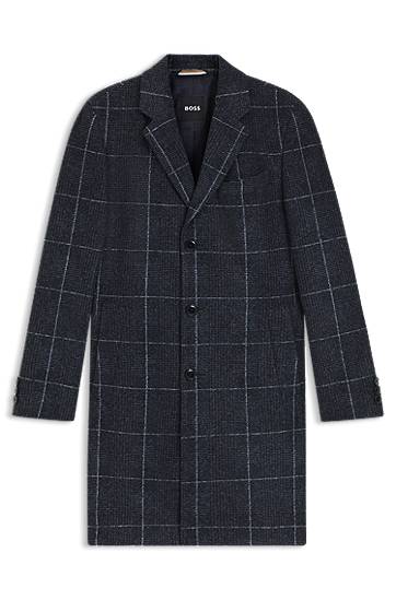 Plašči BOSS Slim-Fit Checked Coat Mornarica | 50551092