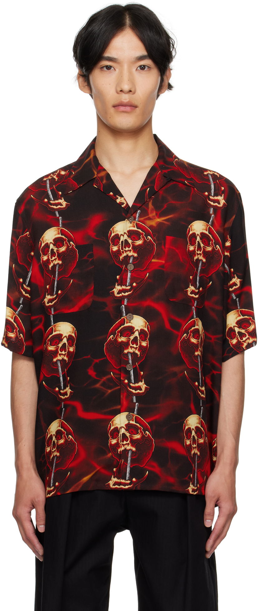 Srajce WACKO MARIA WACKO MARIA Tattoo Studio Edition Skull Print Shirt Rdeča | 56TS-WM-HI15