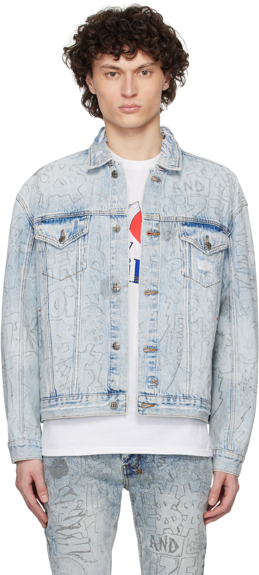 Jakna Ksubi Oh G Graffiti Print Denim Jacket Modra | MSP25JK005