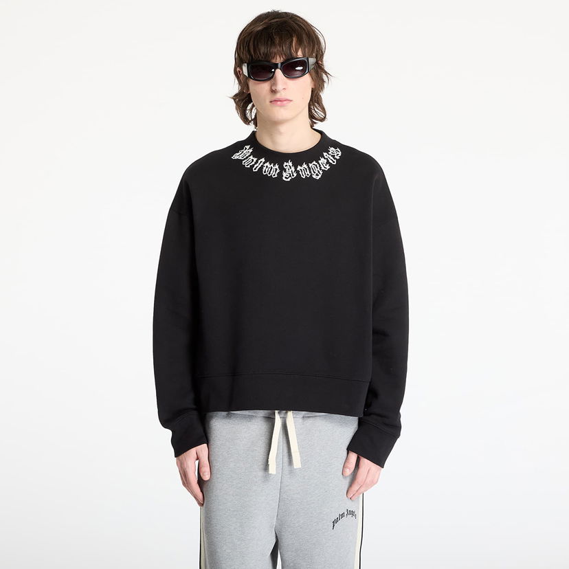 Pleteni pulover Palm Angels Palm Angels Neck Logo Crew Sweatshirt Črna | PMBA026S25FLE0021003