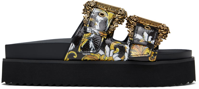 Superge in čevlji Versace Versace Jeans Couture Outline Barocco Arizona Sandals Črna | E78VA3SM1_EZS366
