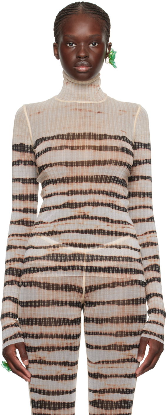 Pleteni pulover Jean Paul Gaultier Jean Paul Gaultier KNWLS Edition Striped Turtleneck Top Rjava | 23/14-F-TO095-T535-0360