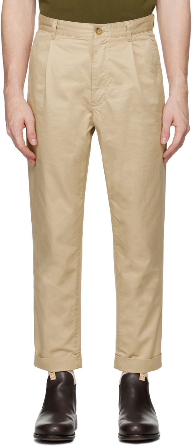 Hlače BEAMS Beams Plus 1 Pleat Trousers Bež | 3823-0111-874
