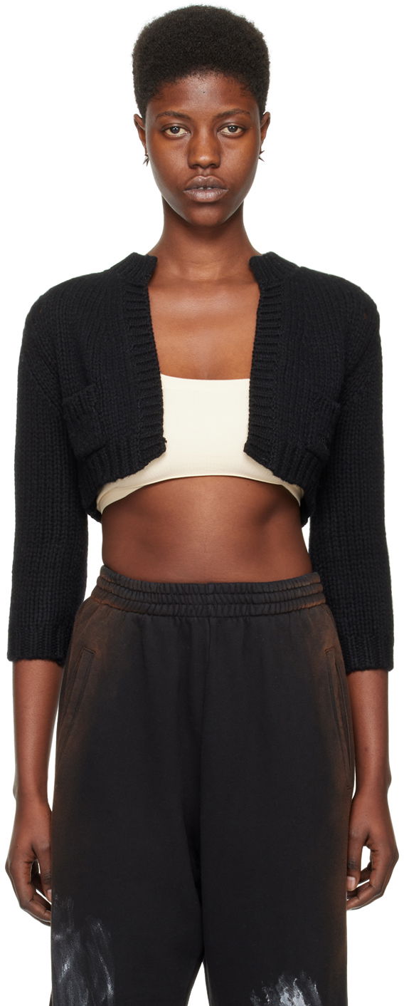 Pleteni pulover We11done Patch Pocket Cropped Cardigan Črna | WD-KC0-24-645-W-BK