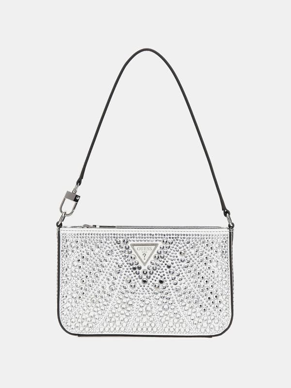 Torbica GUESS Mini Rhinestone Shoulder Bag Kovinski | HWXY9528720