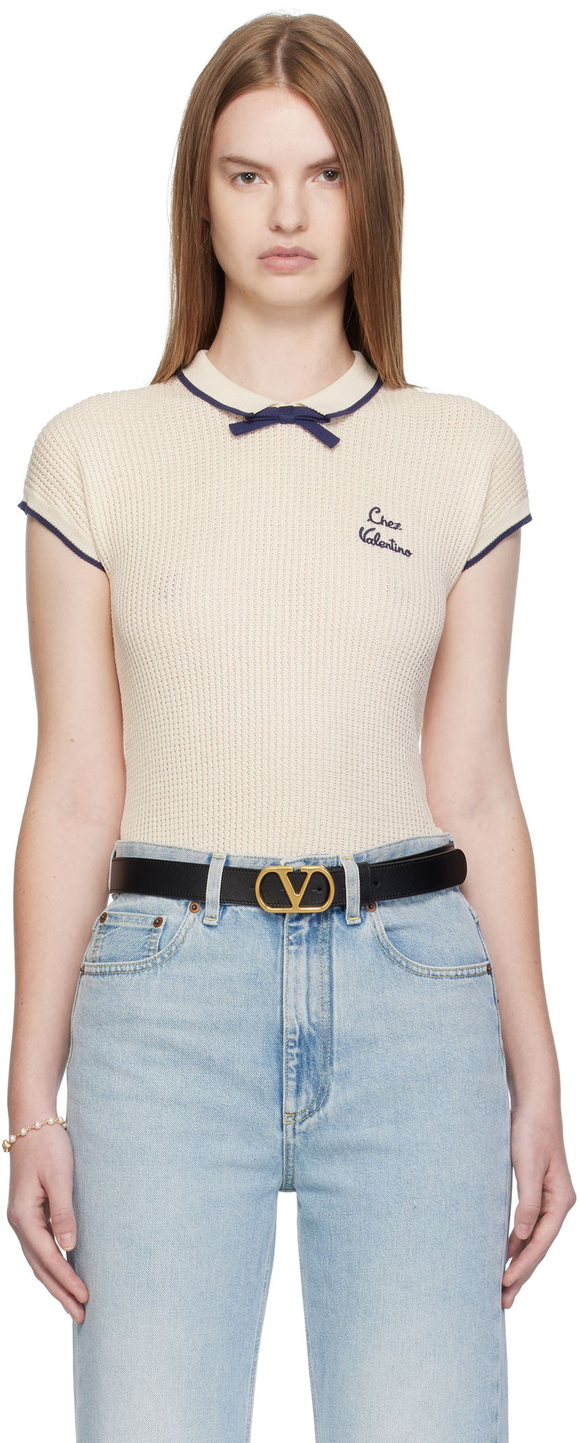 Majice in brezrokavniki Valentino Valentino Cotton Knit Top Bež | 7B3KC66T9JV