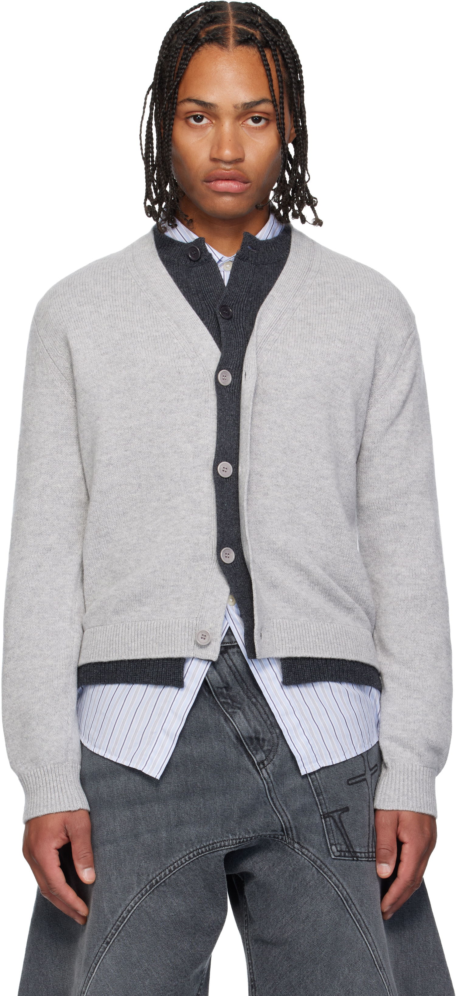 Pleteni pulover JW Anderson JW Anderson Layered Cardigan Siva | KW1434-YN0423, 0