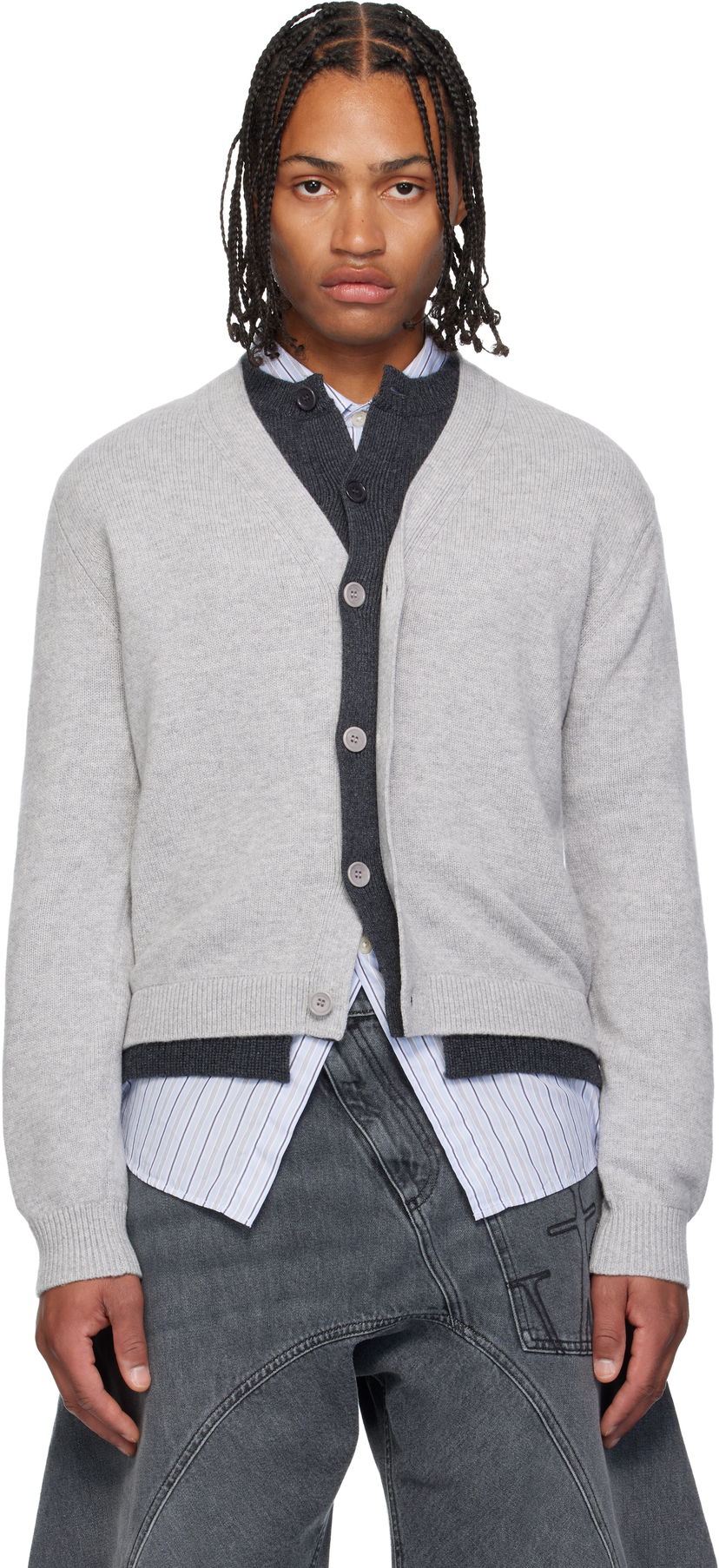 Pleteni pulover JW Anderson JW Anderson Layered Cardigan Siva | KW1434-YN0423