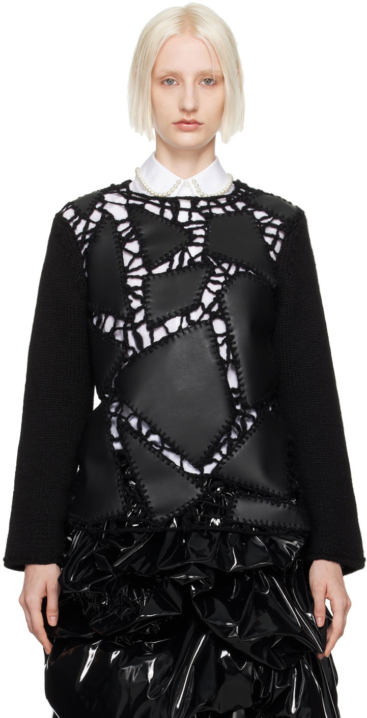 Pleteni pulover Comme des Garçons Black Paneled Sweater Črna | GN-N005-051