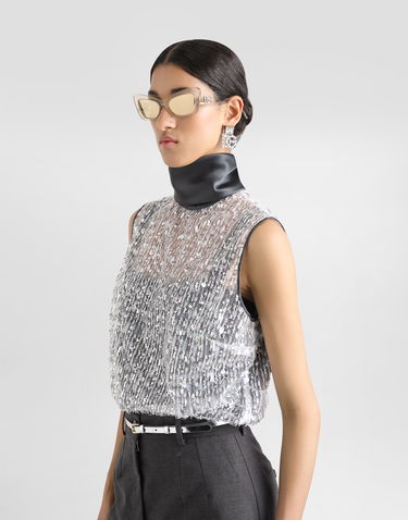 Majica brez rokavov Dolce & Gabbana Sequin Embellished Tulle Top Siva | F7AL2TFLSKBS0998, 3