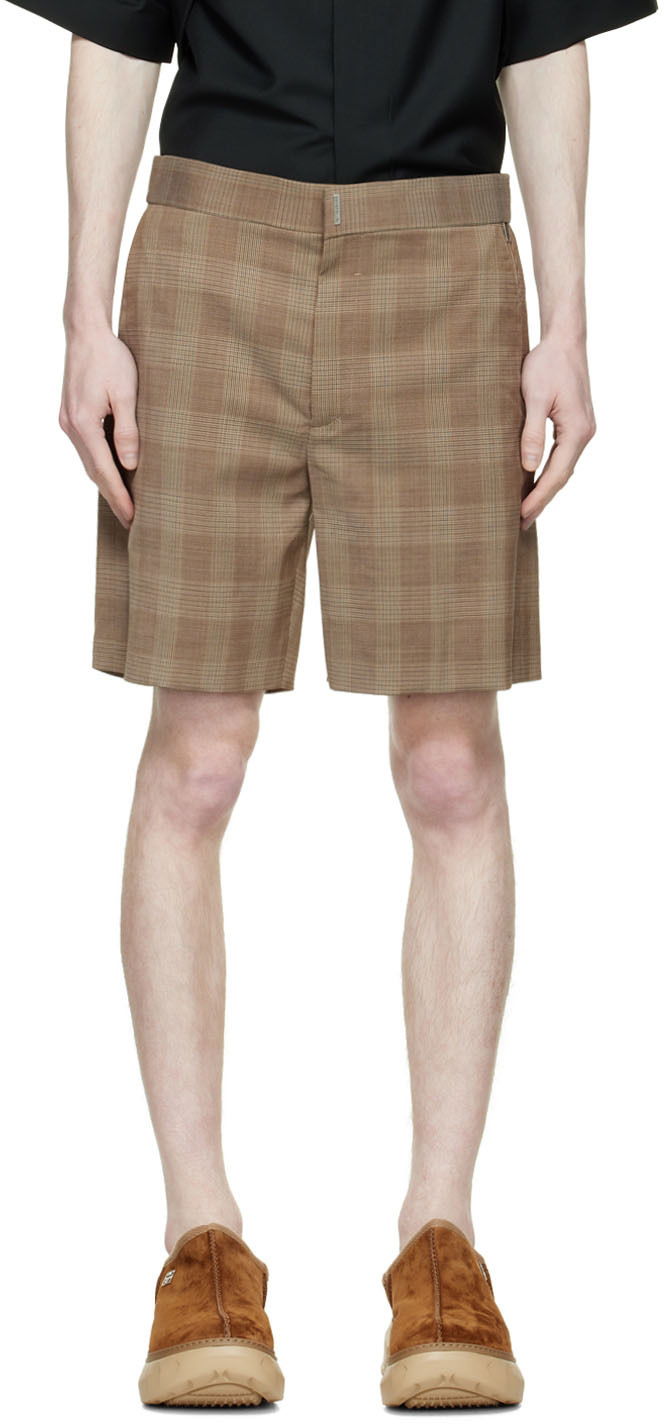 Kratke hlače Givenchy Designer Wool Plaid Shorts Rjava | BM50YC147F, 0