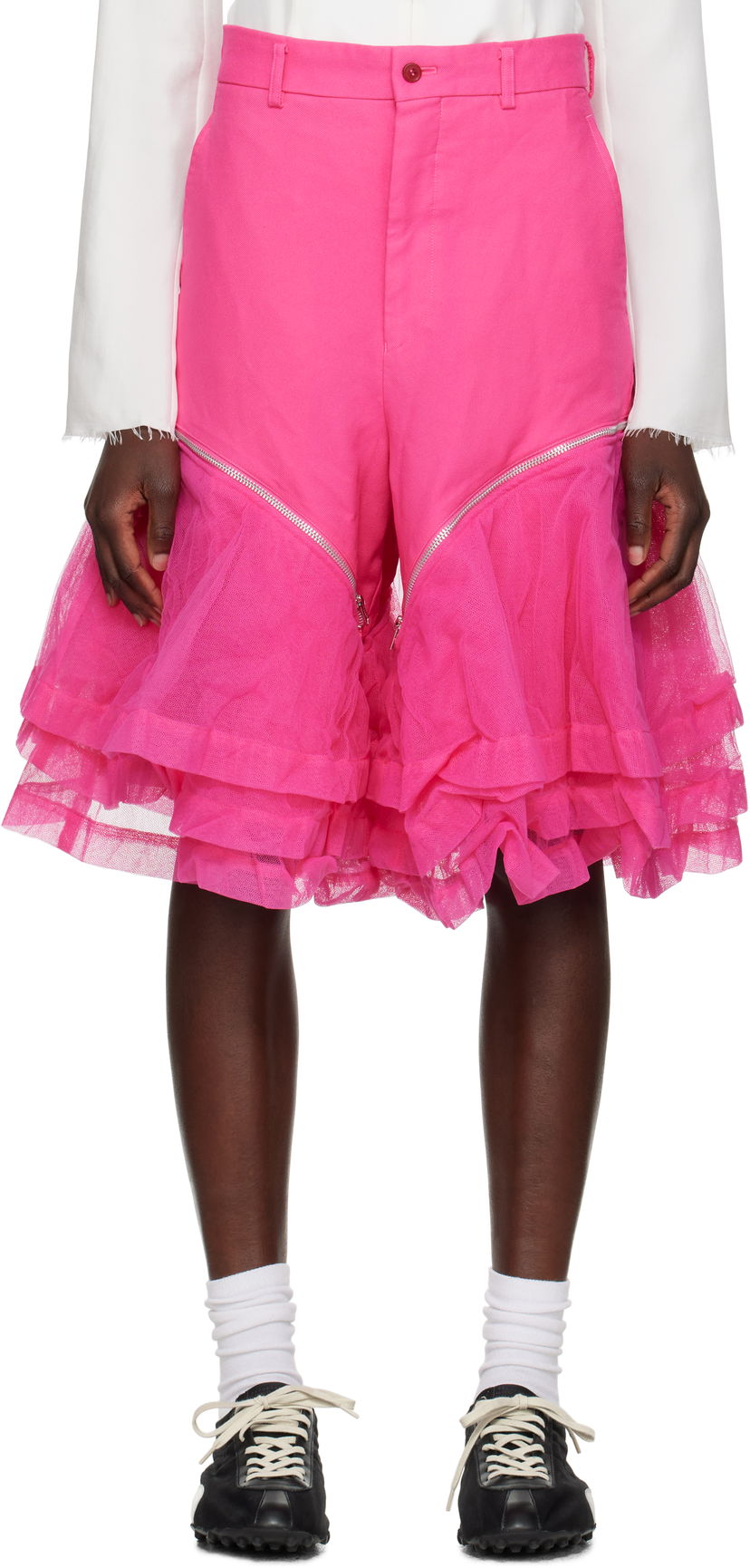 Kratke hlače Comme des Garçons Comme des Garçons Homme Plus Gabardine and Nylon Tulle Shorts Roza | PO-P010-051