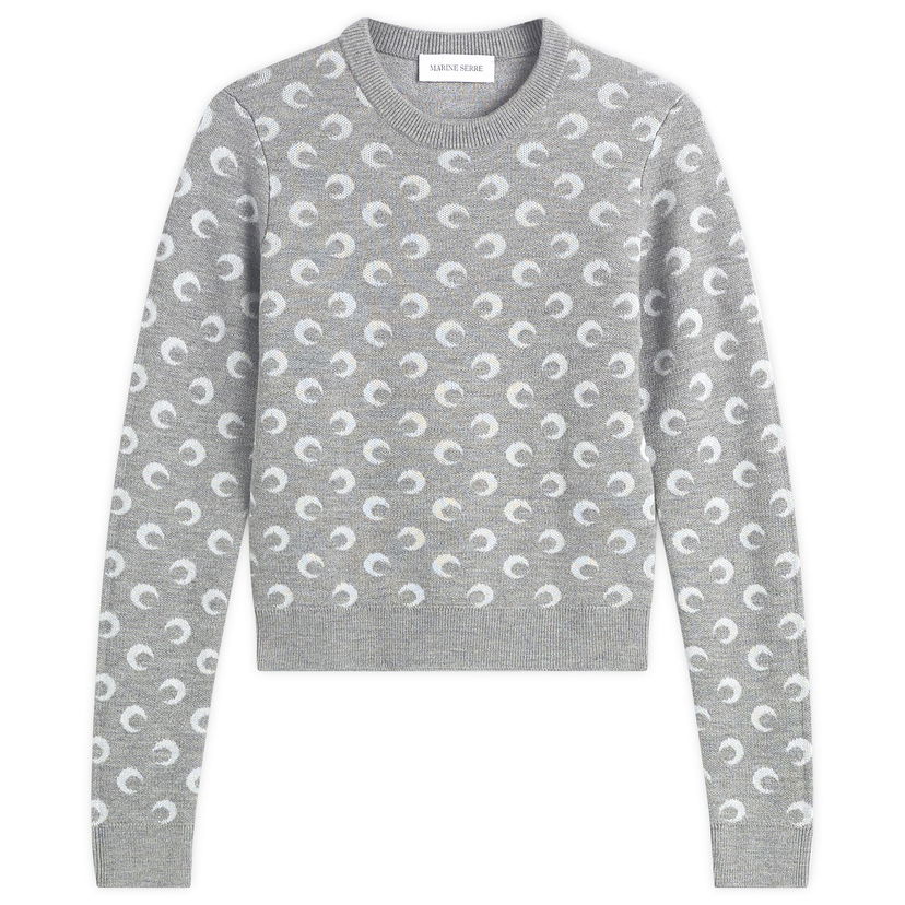 Pleteni pulover Marine Serre Moon Jacquard Knit Fitted Crewneck Sweater Siva | WTK014BCKNI0530-GR60