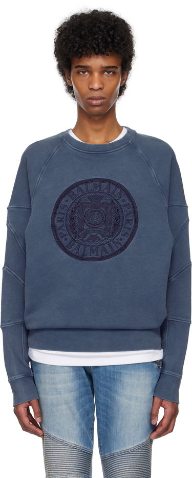 Pleteni pulover Balmain Balmain Ribbed Coin Embroidery Sweatshirt Modra | EH1JS007BC89, 0