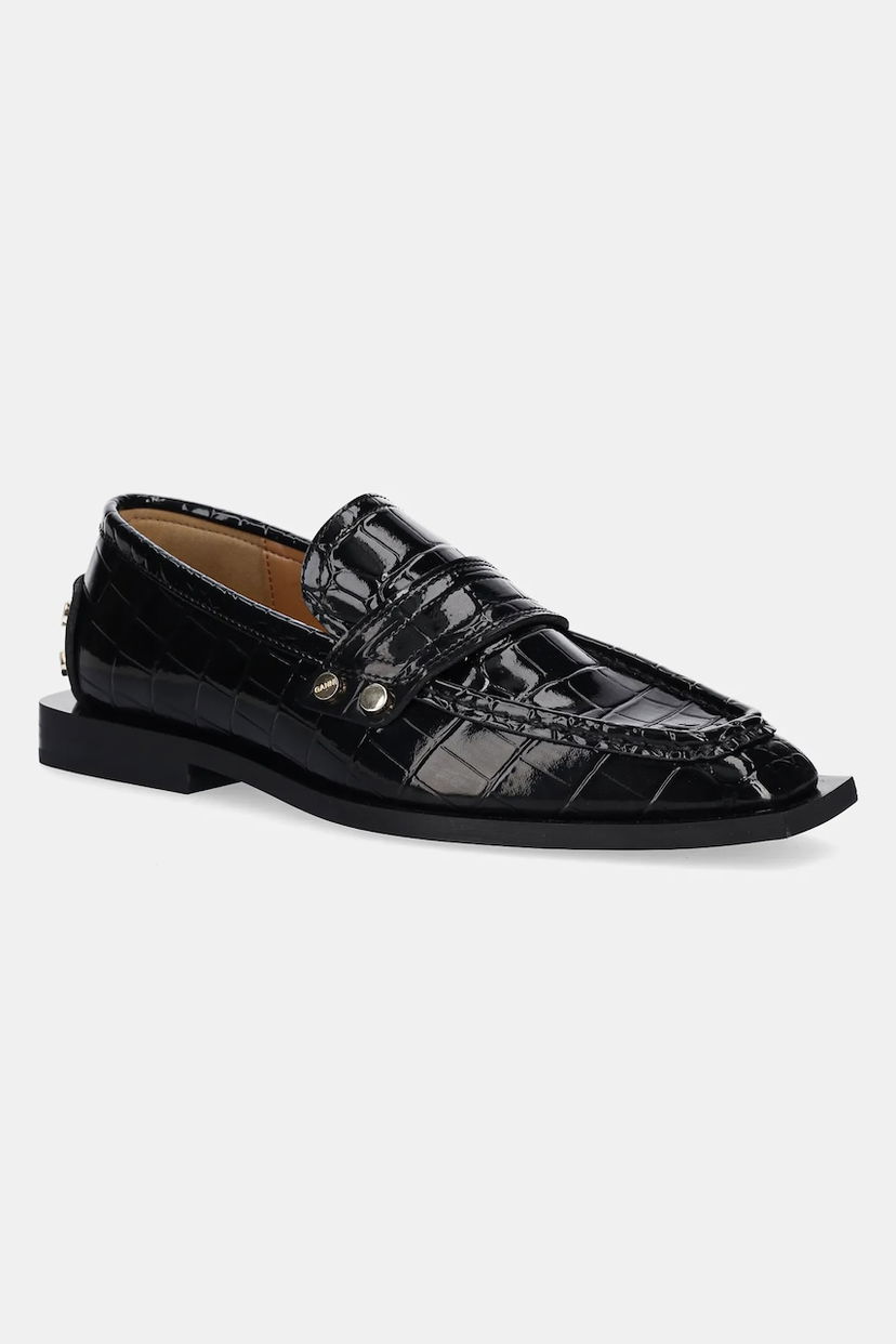 Superge in čevlji GANNI GANNI Studs Square Toe Shiny Croco Loafers Črna | S3014