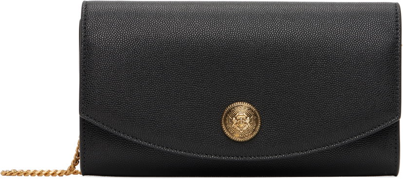 Torbica Balmain Balmain Emblème Grained Calfskin Wallet on Chain Črna | DN0ON225LGSR