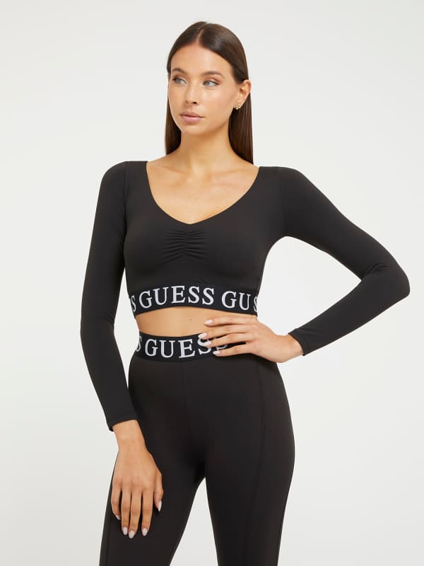 Krop-top GUESS Logo Band Črna | V3BP08MC04Z